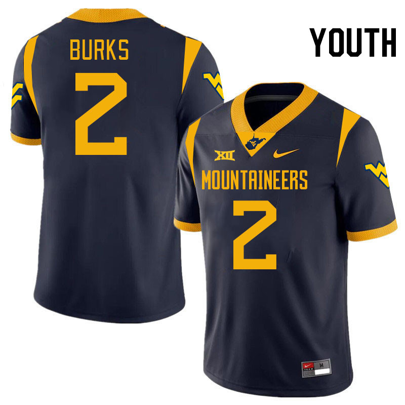 Youth #2 Aubrey Burks West Virginia Mountaineers College 2024 New Uniforms Football Jerseys Stitched